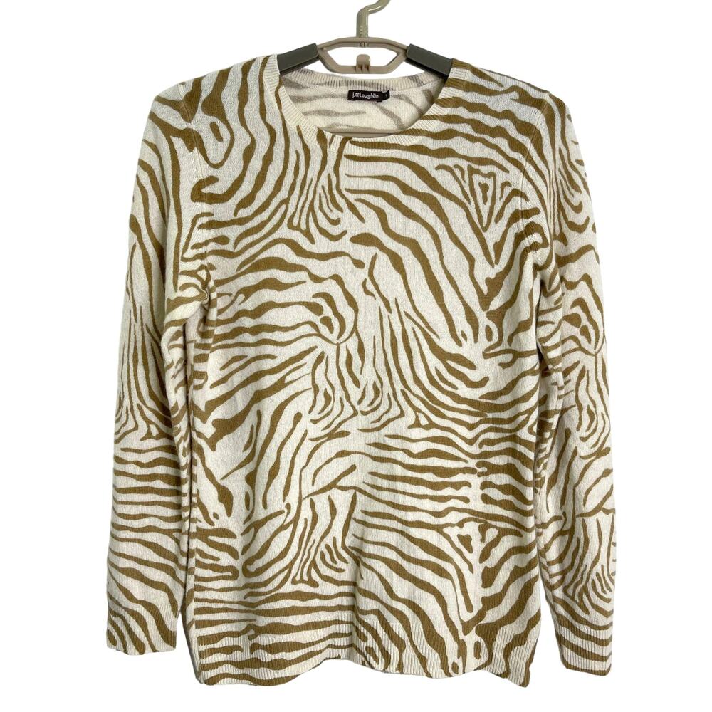 J McLaughlin Womens 100% Cashmere Tiger Animal Stripe Sweater Size Small